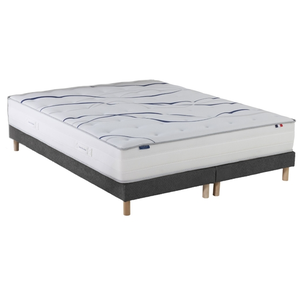 Ensemble matelas mousse hd serena + sommier, chenille bouclettes gris ... pas cher