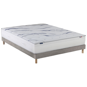 Ensemble matelas mousse hd serena + sommier, chenille bouclettes gris ... pas cher