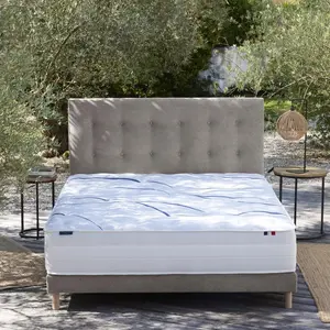 Ensemble matelas mousse elysia + sommier, chenille bouclettes gris cla... pas cher