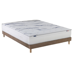 Ensemble matelas mousse hd nuvia + sommier, chenille bouclettes moka c... pas cher