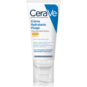 Comparateur de prix : CeraVe Crème Hydratante Visage SPF 50 pour les peaux normales à sèches 52 ml