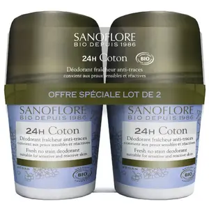 Sanoflore Lot*2 Déodorant 24h Coton efficacité 24h certifié bio 50mlx2 pas cher