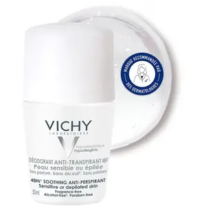 Comparateur de prix : VICHY Déodorant anti-transpirant 48h peau sensible ou épilée roll'on 50ml