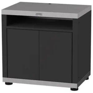 Comparateur de prix : LE MARQUIER Meuble cuisson avec tablette en inox et acier noir - 80 x 55 x 79 cm