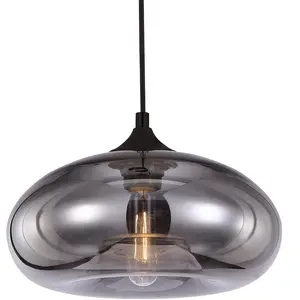 Suspension ronde Bronks en verre gris E27 .28 x H.98 cm Lussiol pas cher