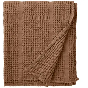 Plaid nid d'abeille Jacquard en Coton, Yogi, Amande, 130x170 cm, Essix
