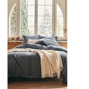 Essix Housse de couette unie en flanelle de coton chambray, Frisson, Gris pas cher