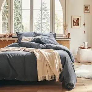Housse de couette unie en flanelle de coton chambray, FRISSON Essix pas cher