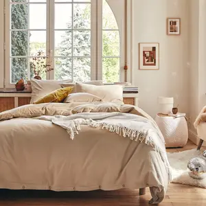 Essix Housse de couette unie en flanelle de coton chambray, Frisson, Beige pas cher