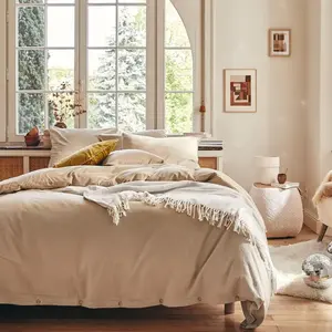Essix Housse de couette unie en flanelle de coton chambray, Frisson, Beige pas cher