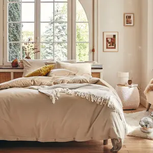 Essix Housse de couette unie en flanelle de coton chambray, Frisson, Beige pas cher