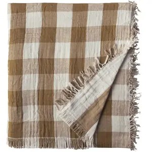 Plaid imprimé en Gaze de Coton, Daisy, 130 x 170 cm, Essix pas cher