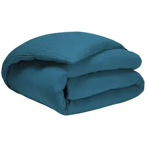 Essix Housse De Couette Unie En Gaze De Coton Lavée, Tendresse Bleu Paon pas cher