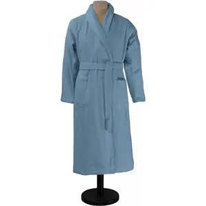 Peignoir de bain uni en coton bleu Baltique S - Essix S = 36 pas cher
