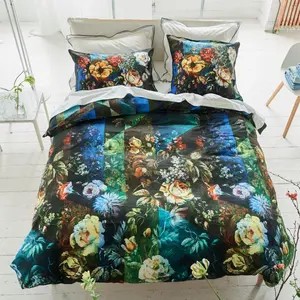 Housse de couette imprimée en satin de coton MINAKARI COBALT Bleu pas cher
