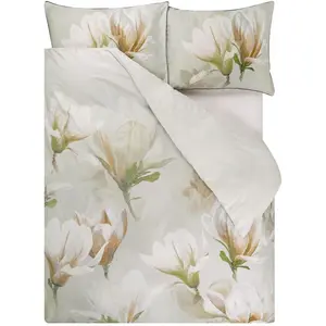 Housse de couette imprimée en satin de coton YULAN MAGNOLIA Gris pas cher