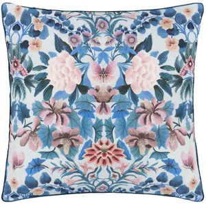 Designers Guild Taie d'oreiller imprimée en percale de coton, Ikebana Damask, bleu pas cher