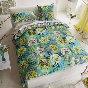 Designers Guild Housse de couette imprimée en percale de coton, ROSE DE DAMAS-Vert jade pas cher