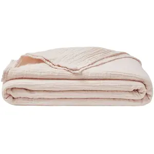 Couvre-lit en gaze de coton rose pétale 260x240cm - ESSIX 260 x 240 cm pas cher