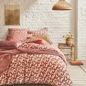 Essix Parure de lit en percale de coton rouge 140x200 pas cher