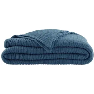 Essix Plaid En Gaze De Coton, Caresse Bleu Petrole 130 x 170 cm pas cher