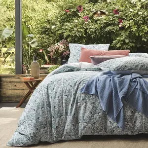 Essix Parure de lit imprimée en percale de coton bleu 260x240 cm pas cher