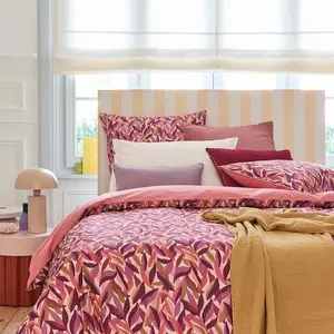 Essix Parure de lit imprimée en percale de coton rose 140x200 pas cher