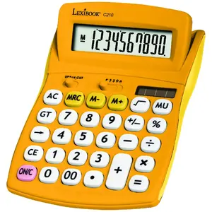 Lexibook Calculatrice de Bureau jaune 10 Chiffres avec Écran à Angle Ajustable TU