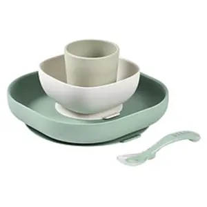 BEABA® Set de vaisselle en silicone vert sauge, 4 pièces pas cher