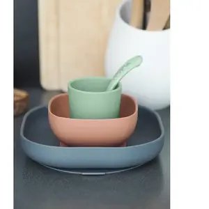 Comparateur de prix : BEABA Béaba - Set vaisselle silicone 4 pièces Sauge taille unique