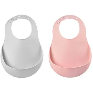 Béaba BEABA Bavoir enfant à nouer récupérateur silicone rose lot de 2 pas cher
