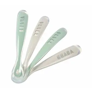 Comparateur de prix : Béaba - Cuillères 1er âge soft en silicone - Set de 4 Sauge taille unique