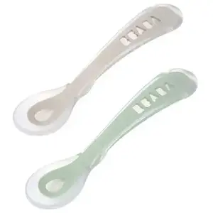 Comparateur de prix : BÉABA BEABA® Cuillère bébé 2e âge silicone gris velours/vert sauge lot de 2