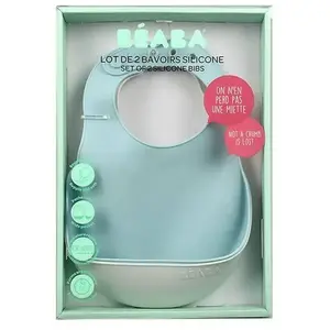 Comparateur de prix : Béaba Lot de 2 bavoirs silicone avec poche light mist et airy green