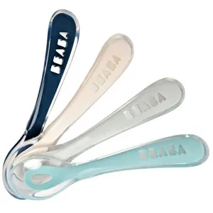 Comparateur de prix : Béaba Lot de 4 cuillères en silicone 2e âge bleu, rose et vert d'eau