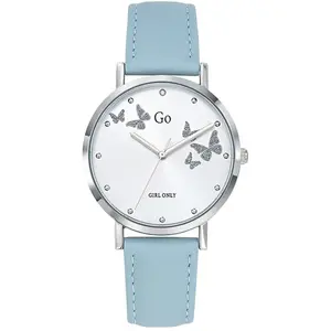Go Girl Montre Femme Acier Cuir Bleu Cadran Blanc Et Papillons 699347 pas cher