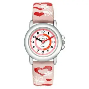 Montre enfant Certus - Acier cuir rose coeurs - Quartz - Etanche 30m pas cher