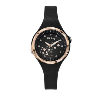 Montre Tekday 654678 - Analogique Silicone Noir Lunette Dorée Rose FemmeVendu par3suisses