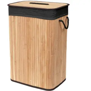 Panier à linge pliable en bambou avec couvercle et poignées