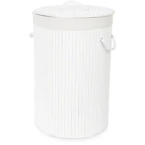 Panier à linge COMPACTOR Rond pliable Bambou blanc pas cher
