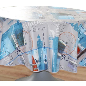 CALITEX Toile CIREE Ronde, PVC, Bleu, 140x140 cm