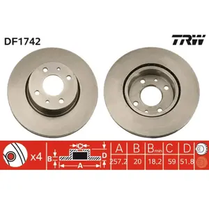 Jeu de 2 disques de frein TRW DF1742 - Réf. 600DF1742 pas cher