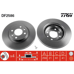 Disque de frein TRW DF2586 avant, ventilé, 1 pièce