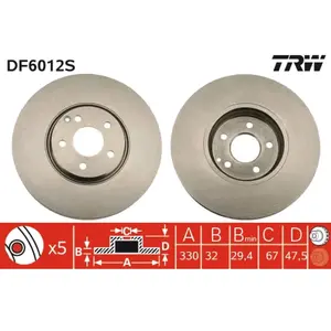 Disque de frein TRW DF6012S avant, ventilé, 1 pièce pas cher