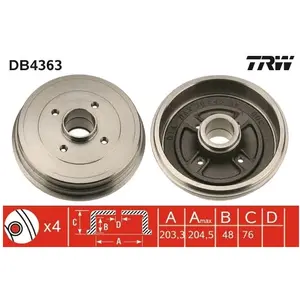 TRW Tambour de frein pour RENAULT: Modus, Clio (Ref: DB4363) pas cher