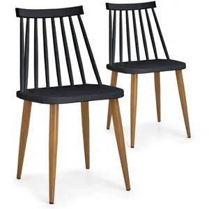 MENZZO Chaise polypropylène noir et pieds métal beige Nordi - Lot de 2