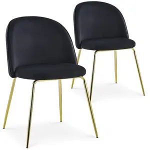 Comparateur de prix : MENZZO 3S. x Home Lot de 2 chaises en Velours Noir et Piètement Or BROH