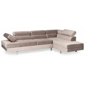 MENZZO 3S. x Home Canapé d'angle avec têtières relevables Alfa Velours Taupe