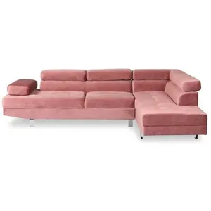 Comparateur de prix : Canapé d'angle avec têtières relevables Alfa Velours Rose