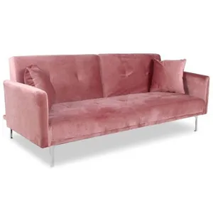 MENZZO Cotecosy - Canapé convertible clic-clac 3 places Carla Velours Rose